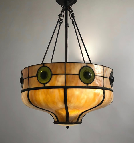  Amber Leaded Glass Inverted Dome Light with Rondels